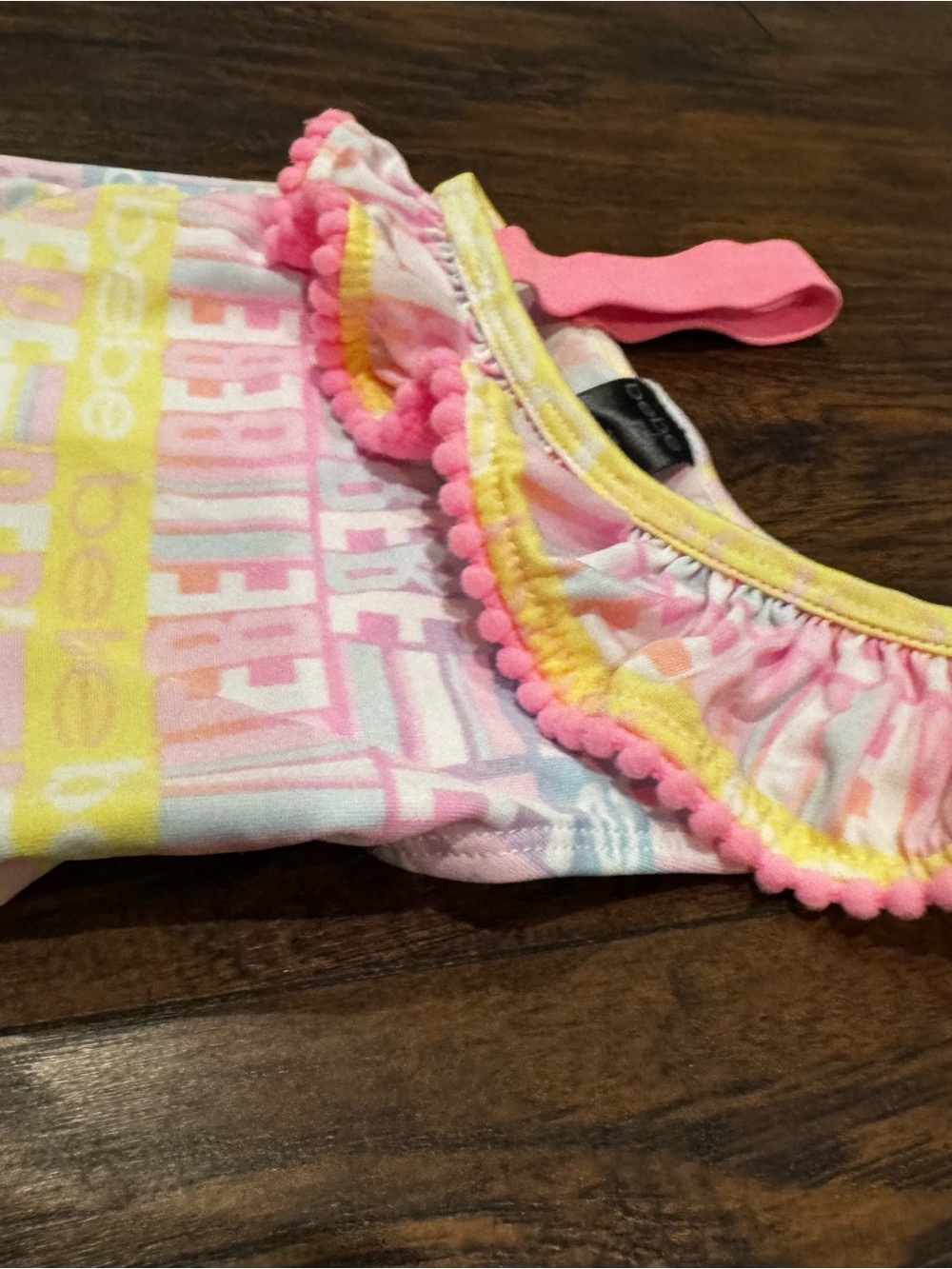 bebe Pastel Pink, Yellow & Blue One-Shoulder Ruffle Kids Swimsuit - Picture 2 of 7
